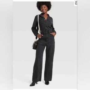 Women's Black Denim Jumpsuit. Size 8. New